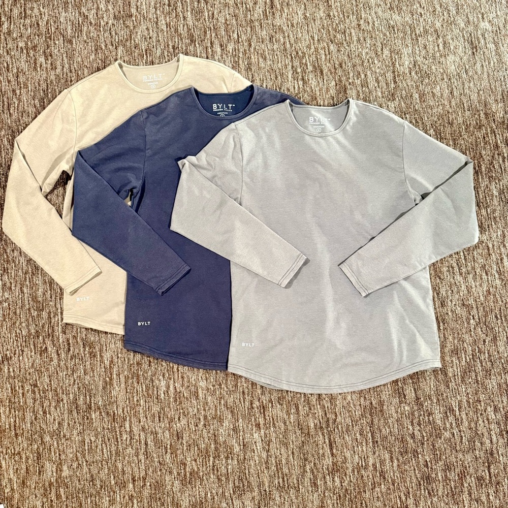 BYLT Basics Long Sleeve Tees - Cream, Navy, Gray